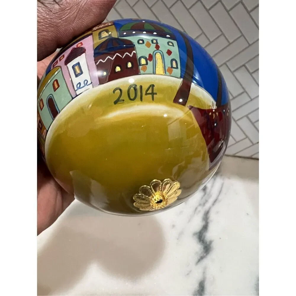 2014 Pier One Li Bien Ornament Bethlehem Reverse Hand Painted Glass Christmas